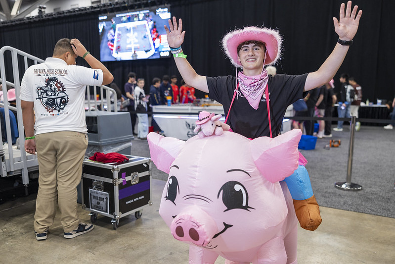 Henry Kehoe celebrating at a robotics competition
